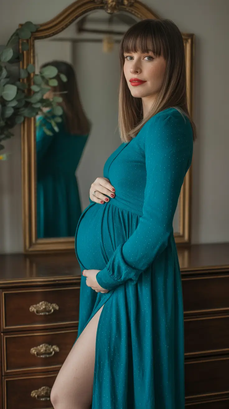 classy spring outfit for pregnant women 2026 Deep Color With Romantic Drama