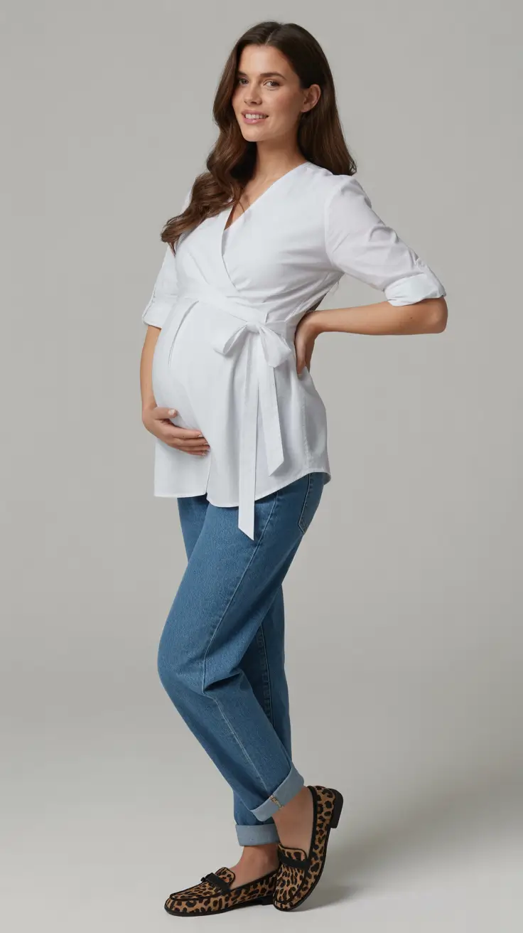 classy spring outfit for pregnant women 2026 Clean Denim With Polished Simplicity