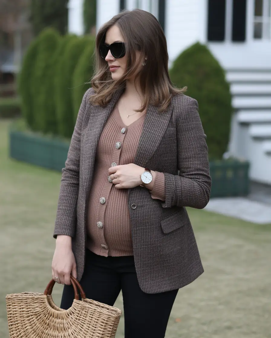 classy spring outfit for pregnant women 2026 Classic Layers With a City Spring Feel