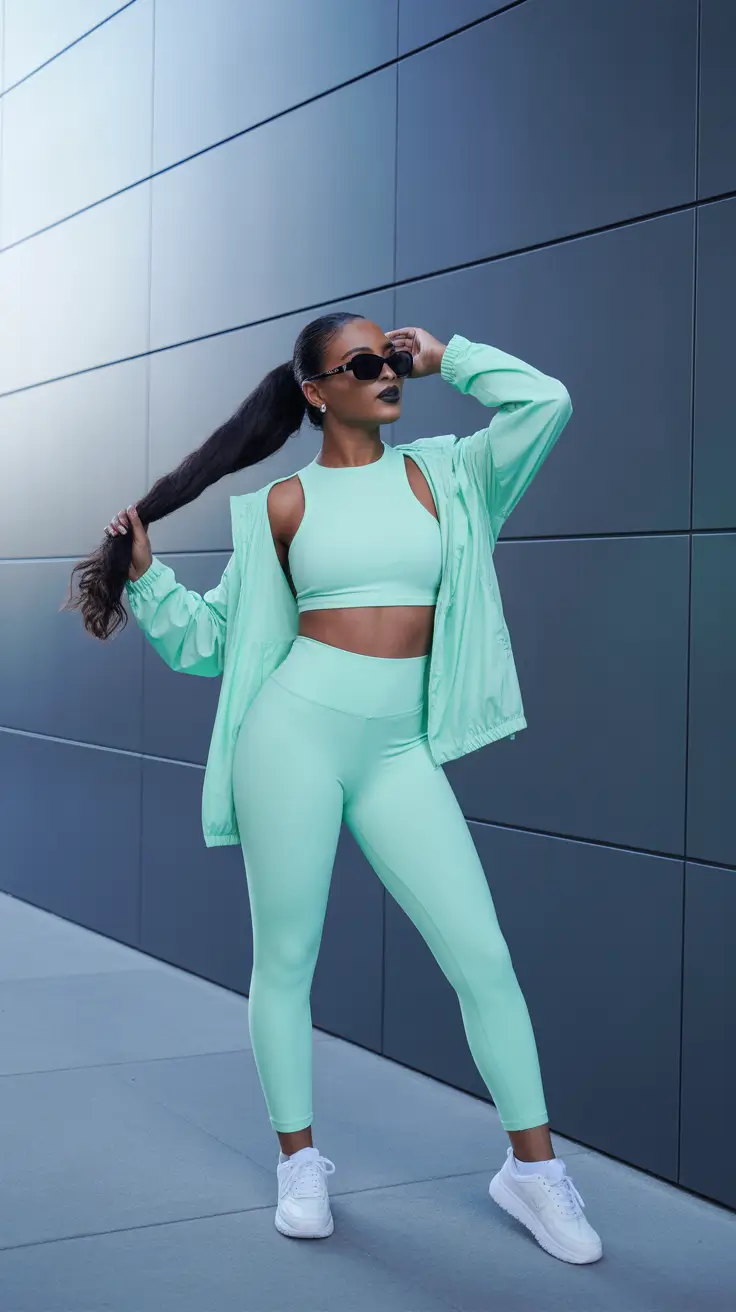 classy spring workout outfits 2026 Monochrome Mint for a Polished Athletic Moment