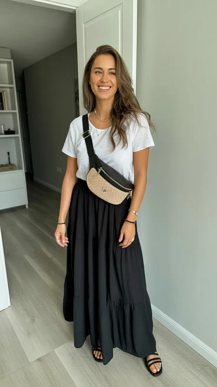 comfy spring mom outfits 2026 maxi skirt