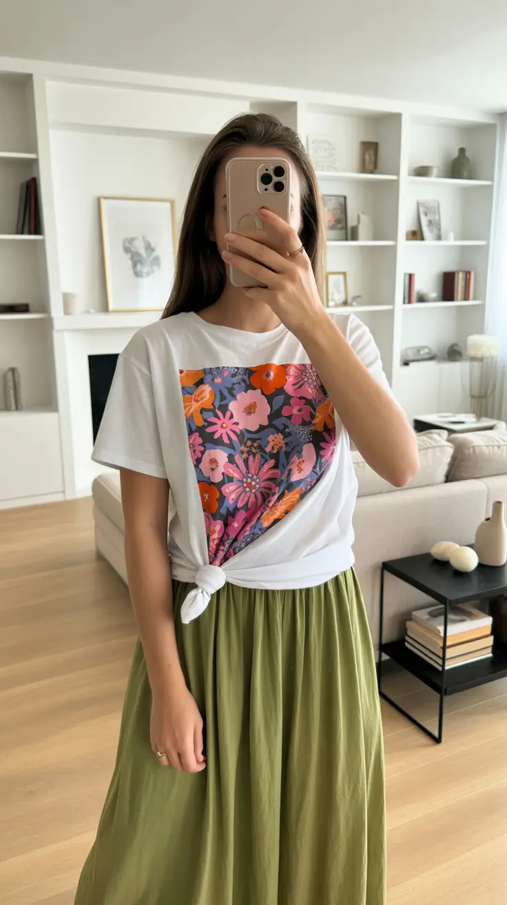 comfy spring mom outfits 2026 graphic tee skirt