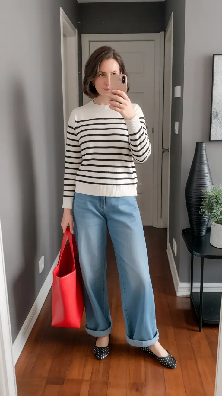 comfy spring mom outfits 2026 stripes jeans