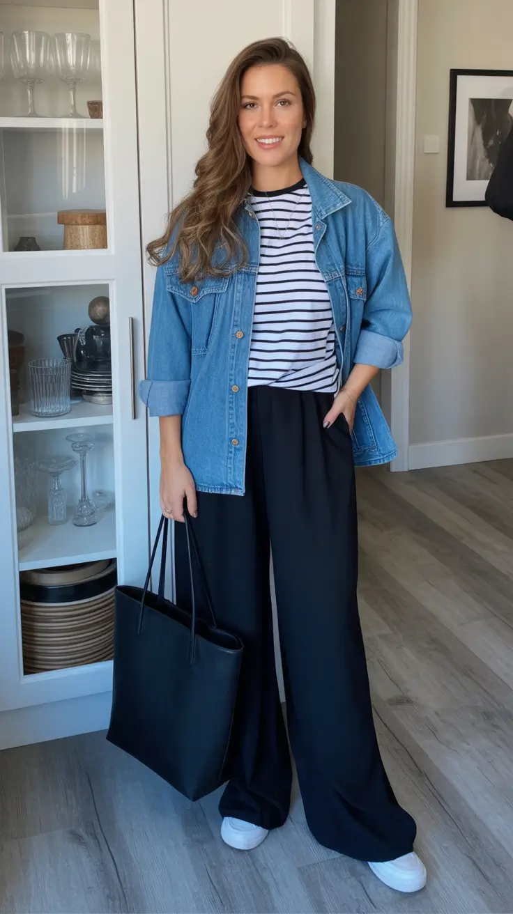 comfy spring mom outfits 2026 stripes denim