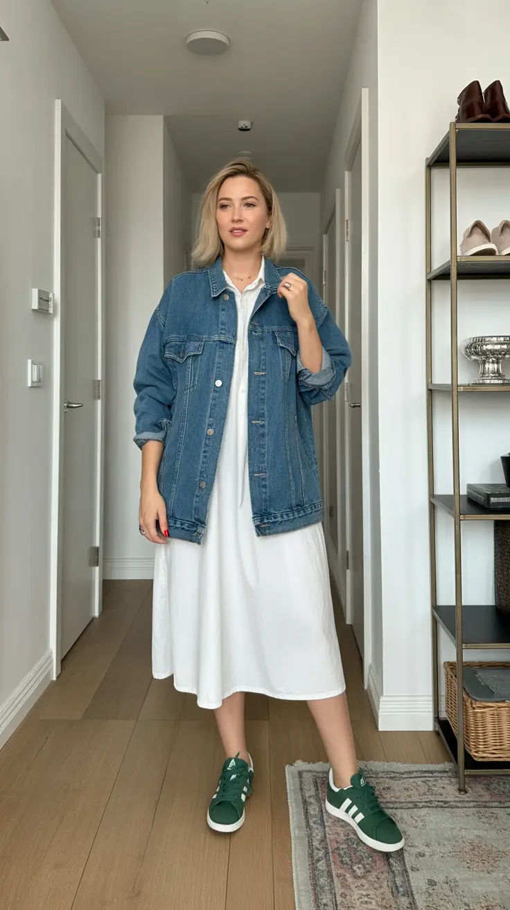 comfy spring mom outfits 2026 white dress denim