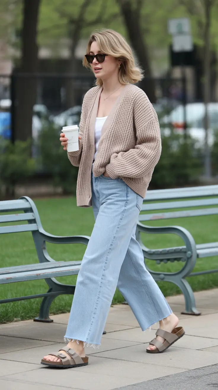 comfy spring mom outfits 2026 denim knit