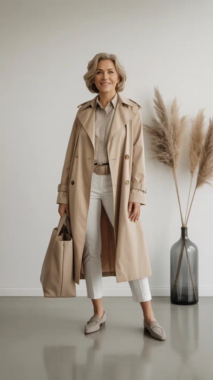 Essential spring dressing over 50 2026 Neutral Trench Outfit