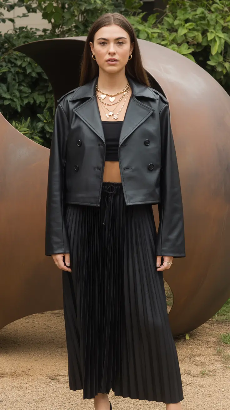 spring skirt outfits black women All-Black Pleats with Cropped Proportions