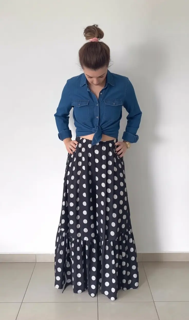 spring skirt outfits casual Playful Polka Dots with a Cropped Shirt