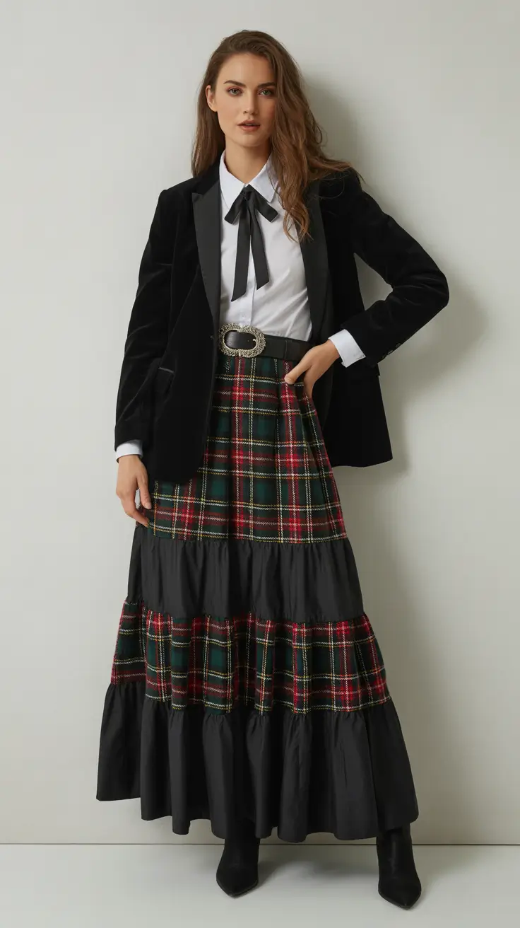 spring skirt outfits work Tailored Plaid with a Romantic Twist