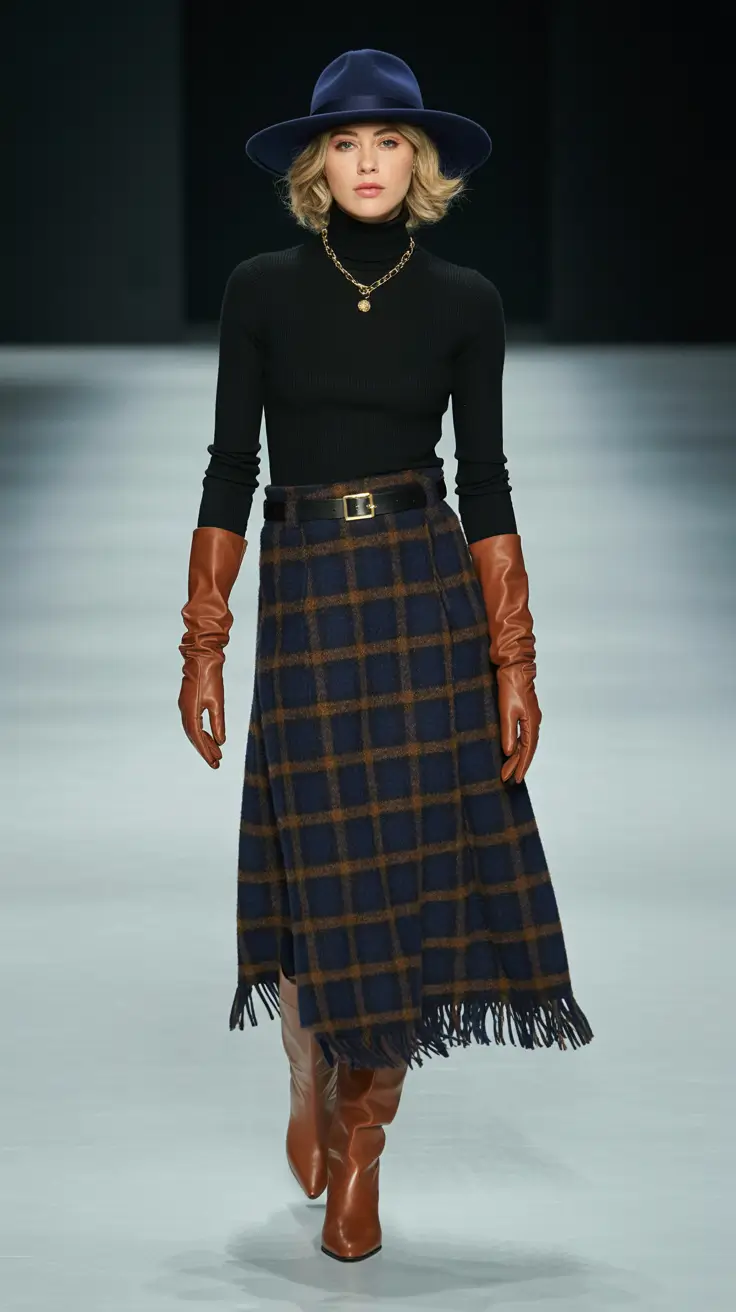 spring skirt outfits black women Plaid Midi with Runway Confidence