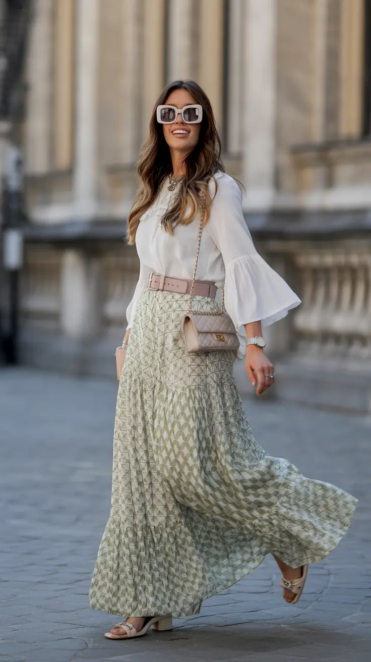 essential spring skirt outfits 2026 Flowy Prints and a Belted Waist for Everyday Elegance