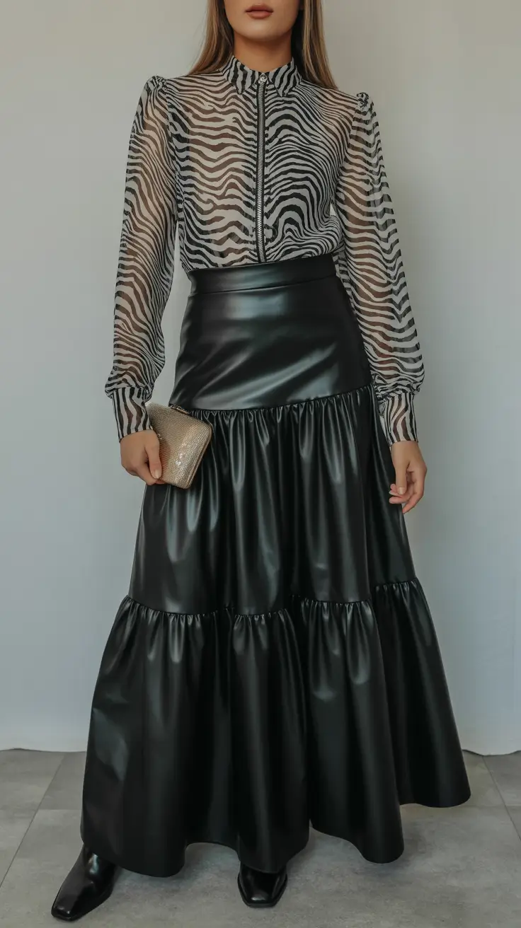 essential spring skirt outfits 2026 Edgy Textures with a Feminine Skirt