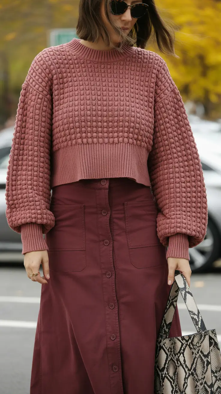 spring outfits trends women Textured Knit Meets Modern Utility