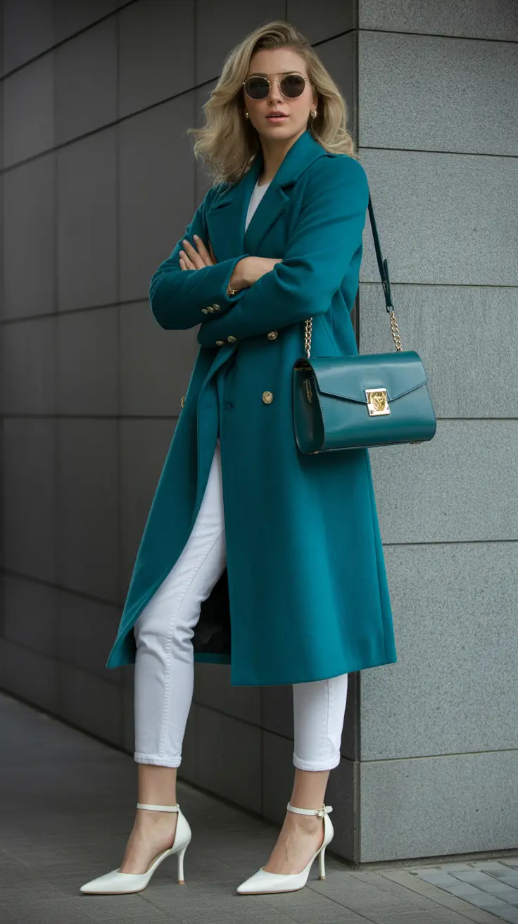 spring outfits trends women Teal Power Layers with Urban Edge