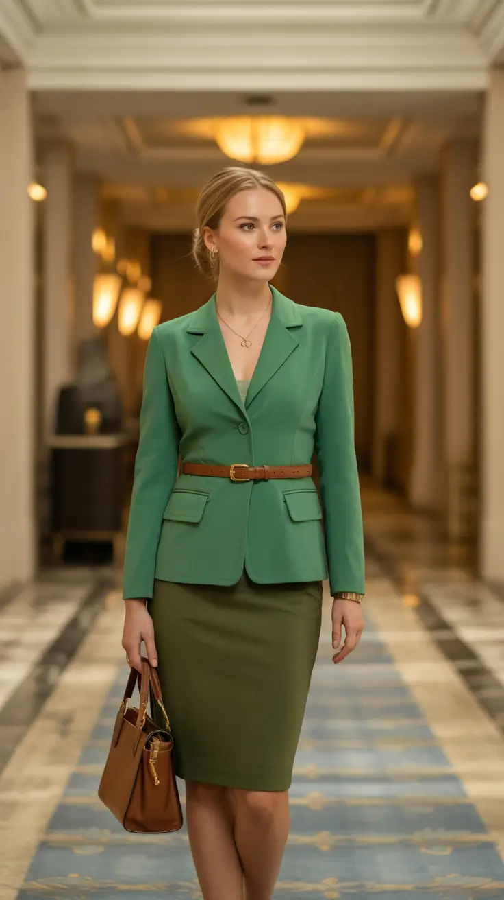 spring outfits trends women Refined Green Tailoring for Modern Office Days