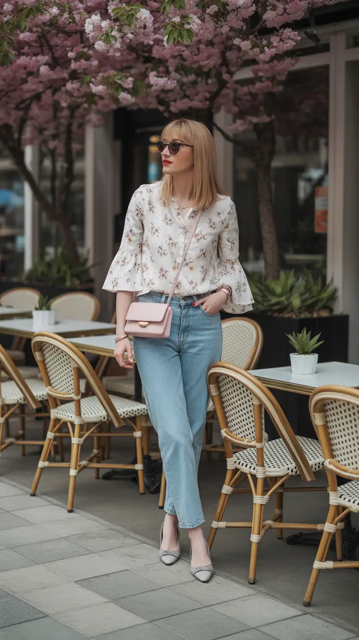 Gorgeous spring vacation outfits 2026 Floral Tops With Everyday Denim