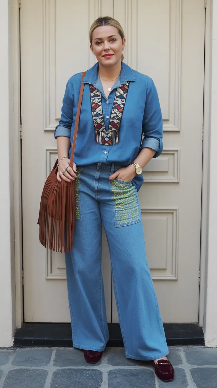 Gorgeous spring vacation outfits 2026 Boho Denim With Artful Details