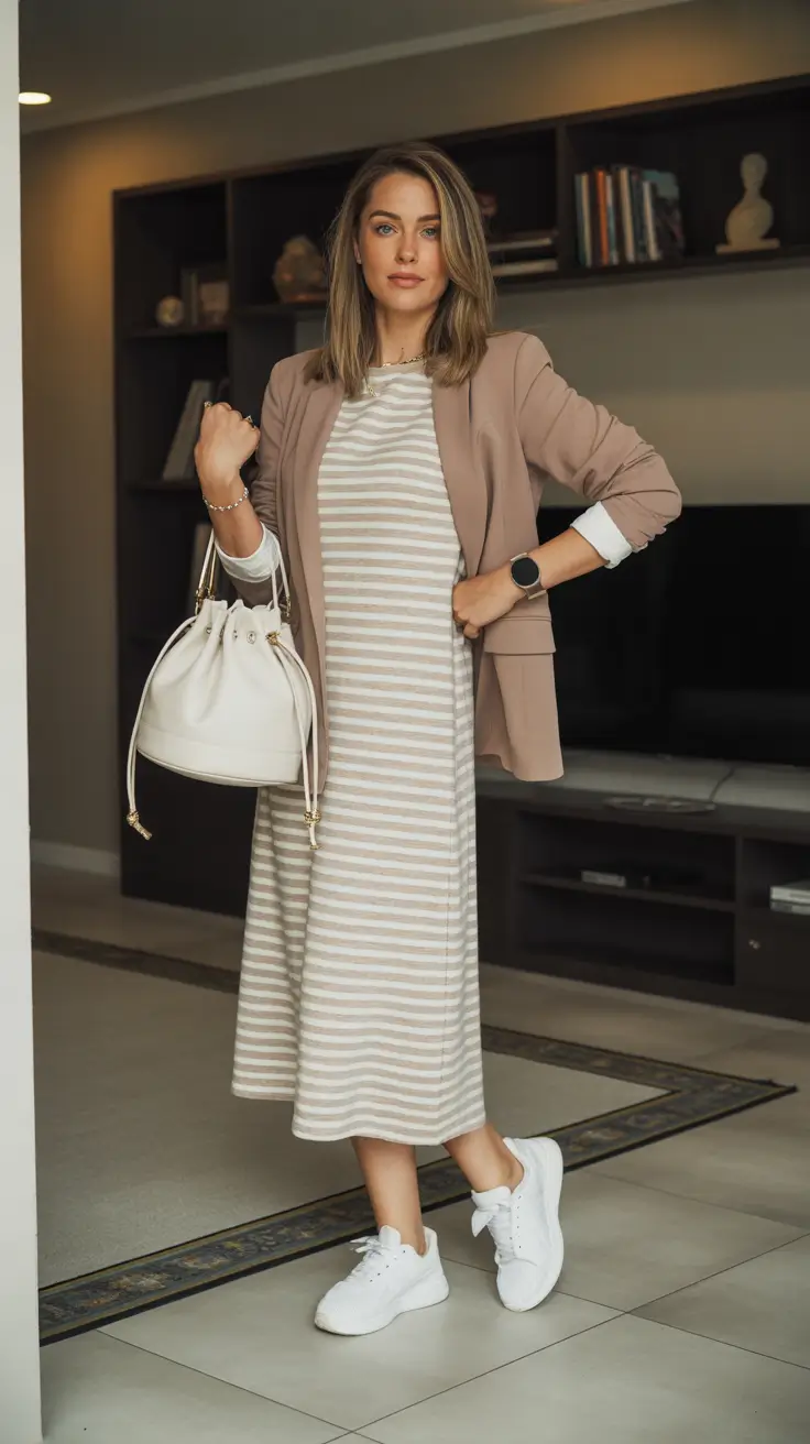 Gorgeous spring vacation outfits 2026 Relaxed Stripes With Polished Layers