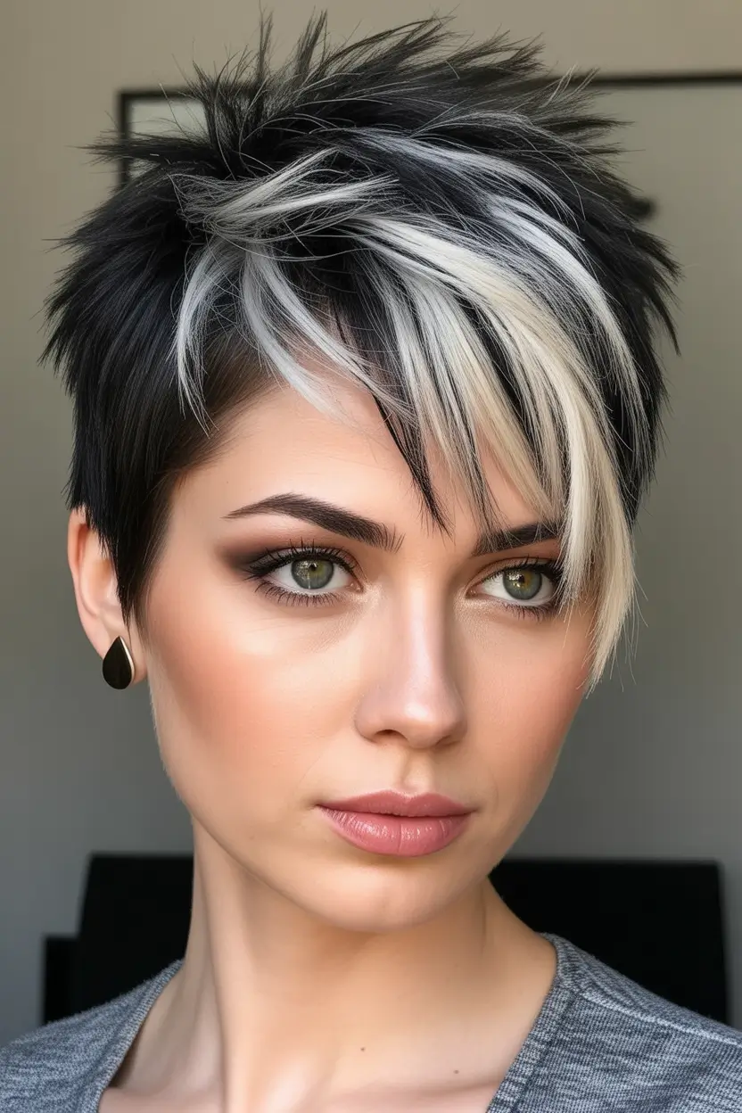 Hair Color Ideas February 2026 Graphic Black with Icy Contrast