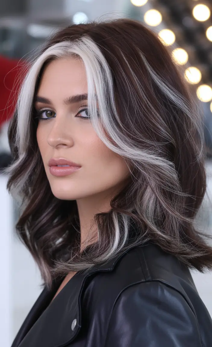 Hair Color Ideas February 2026 Brunette with Icy Face Frame