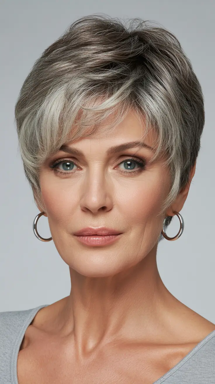 Hair Color Ideas February 2026 Silver Pixie Cut