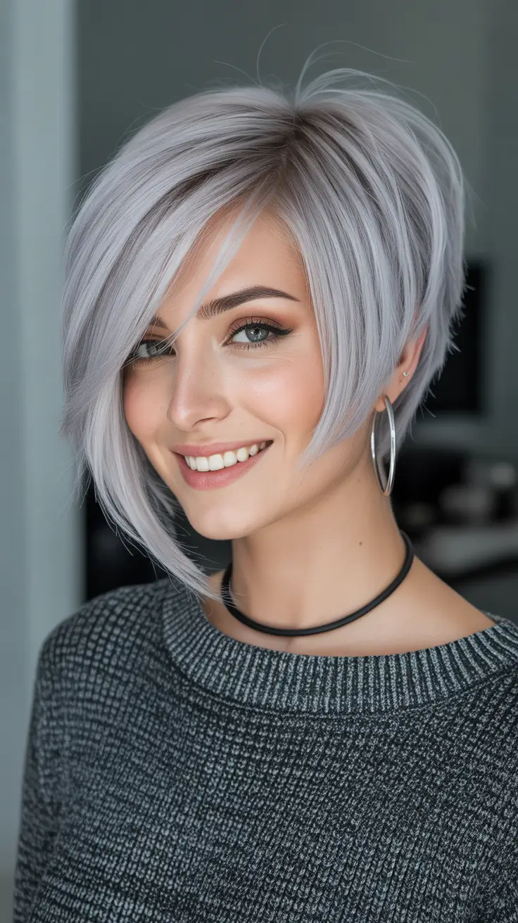 Hair Color Ideas February 2026 Silver Blonde Short Cut