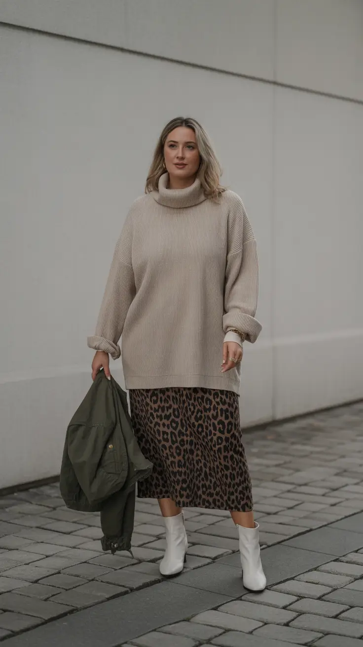 Must-have midsize spring outfits 2026 Relaxed Knits With Animal Print Balance