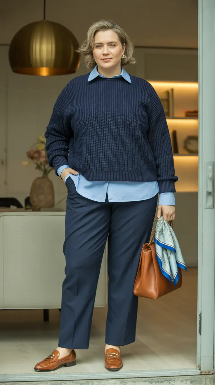 Must-have midsize spring outfits 2026 Soft Layering With Classic Blue Tones