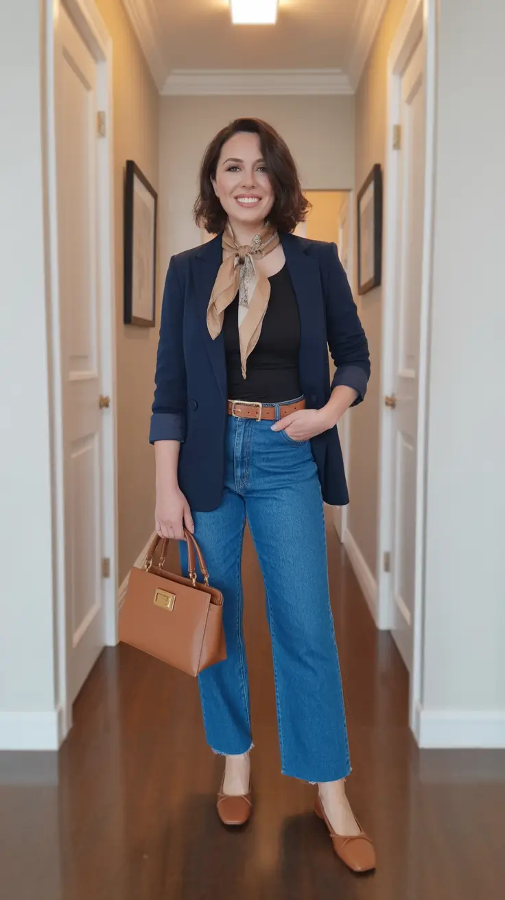 spring business casual outfits for women Polished Denim With a Soft Professional Touch