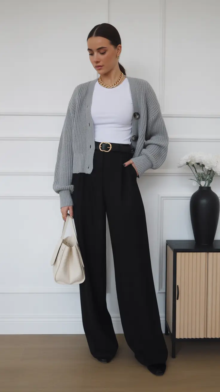 spring business casual outfits for women Soft Cardigans Paired With Confident Tailoring