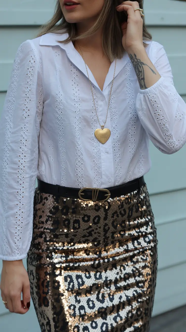 spring going out outfits skirt White Blouse and Sequins