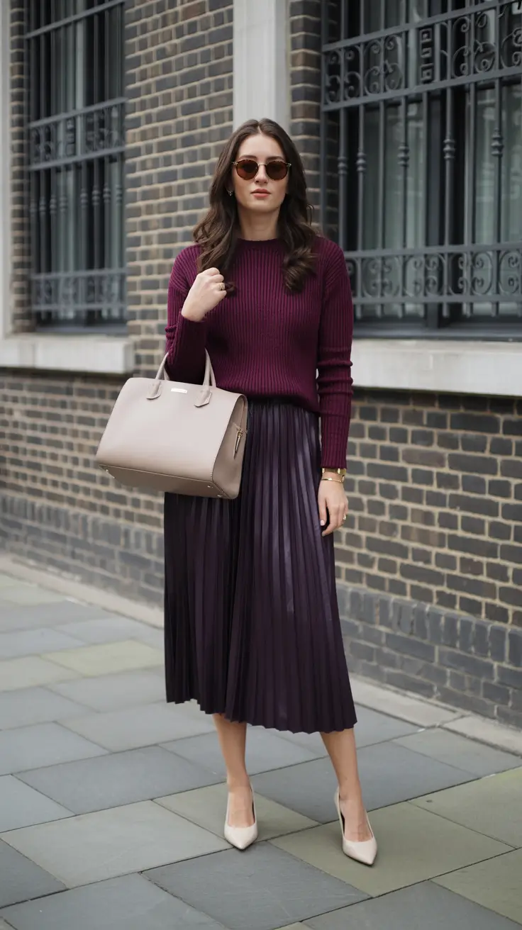 Must-have spring office outfits 2026 Pleated Skirt Knit