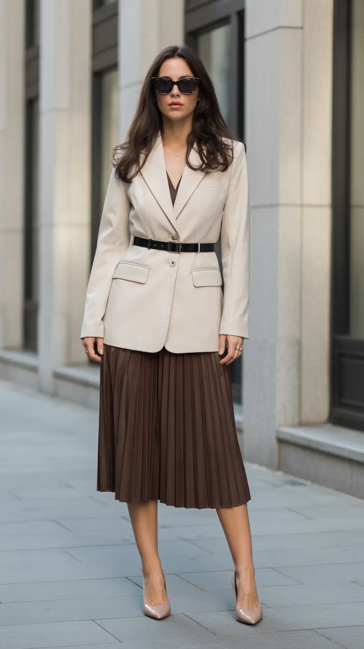 Must-have spring office outfits 2026 Pleated Skirt
