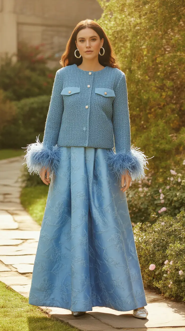 must-have spring wedding outfit 2026 Textured Blue Layers With a Couture Feel