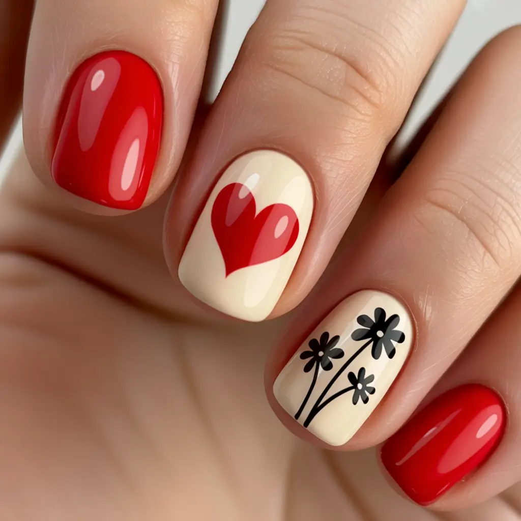 nails designs ideas February 2026 Classic Red Hearts