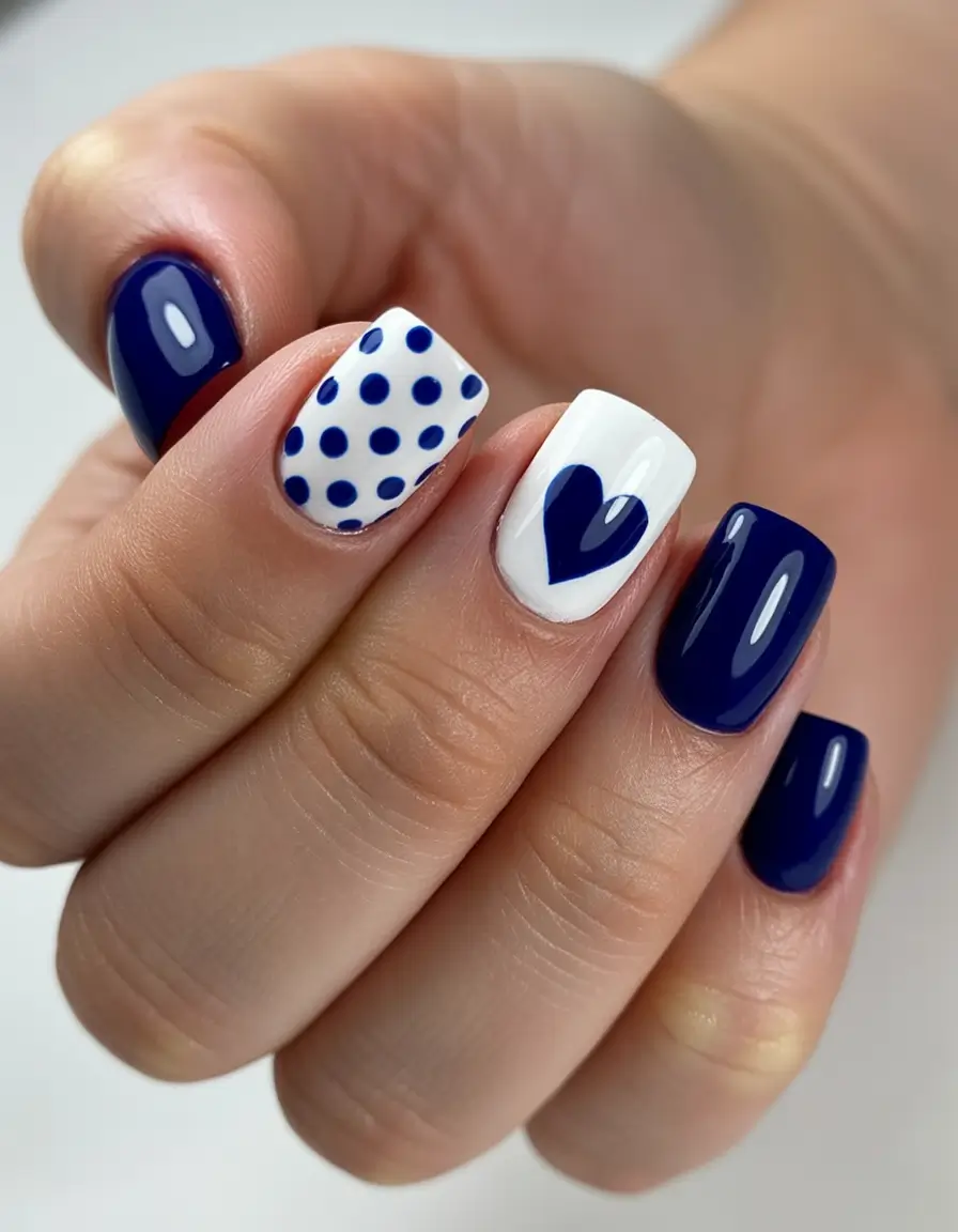 nails designs ideas February 2026 Navy Blue Valentines Day Art