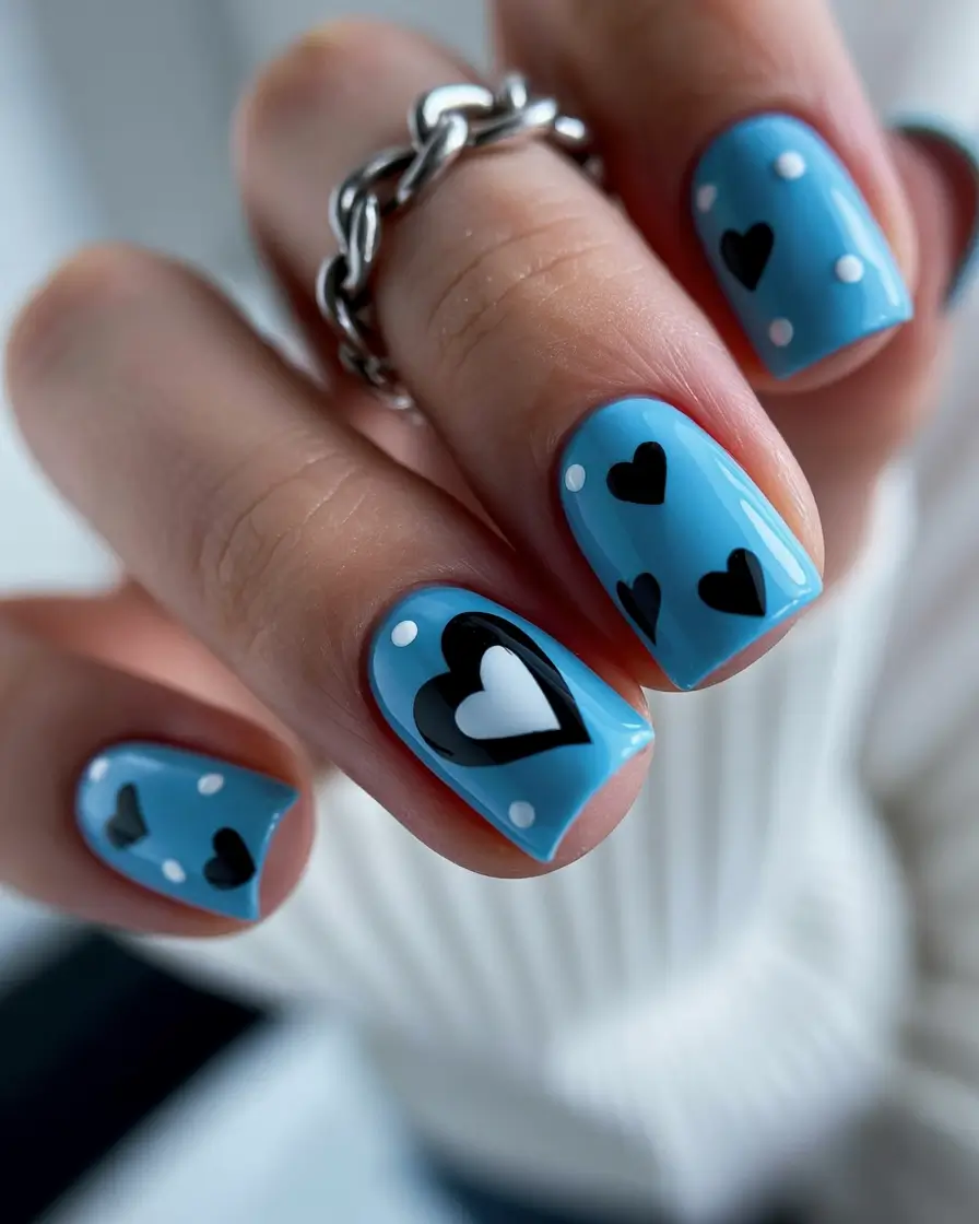 nails designs ideas February 2026 blue heart nail art