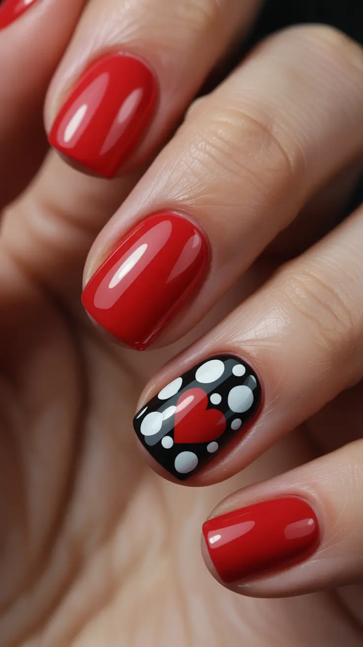 nails designs ideas February 2026 red black valentines day art