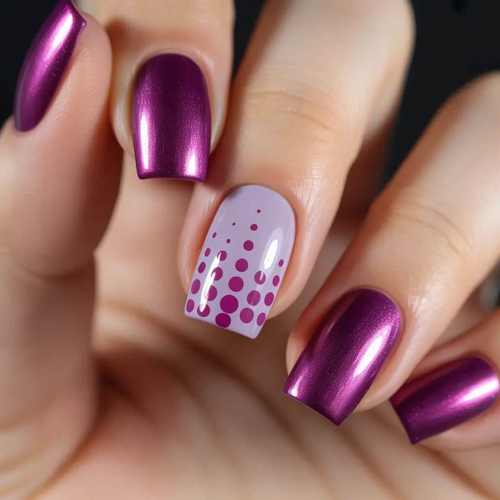 nails designs ideas February 2026 Metallic Plum Nail Art