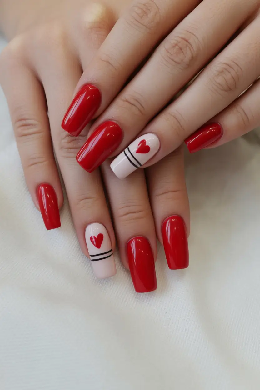 nails designs ideas February 2026 Red Minimal Valentines Day Nails