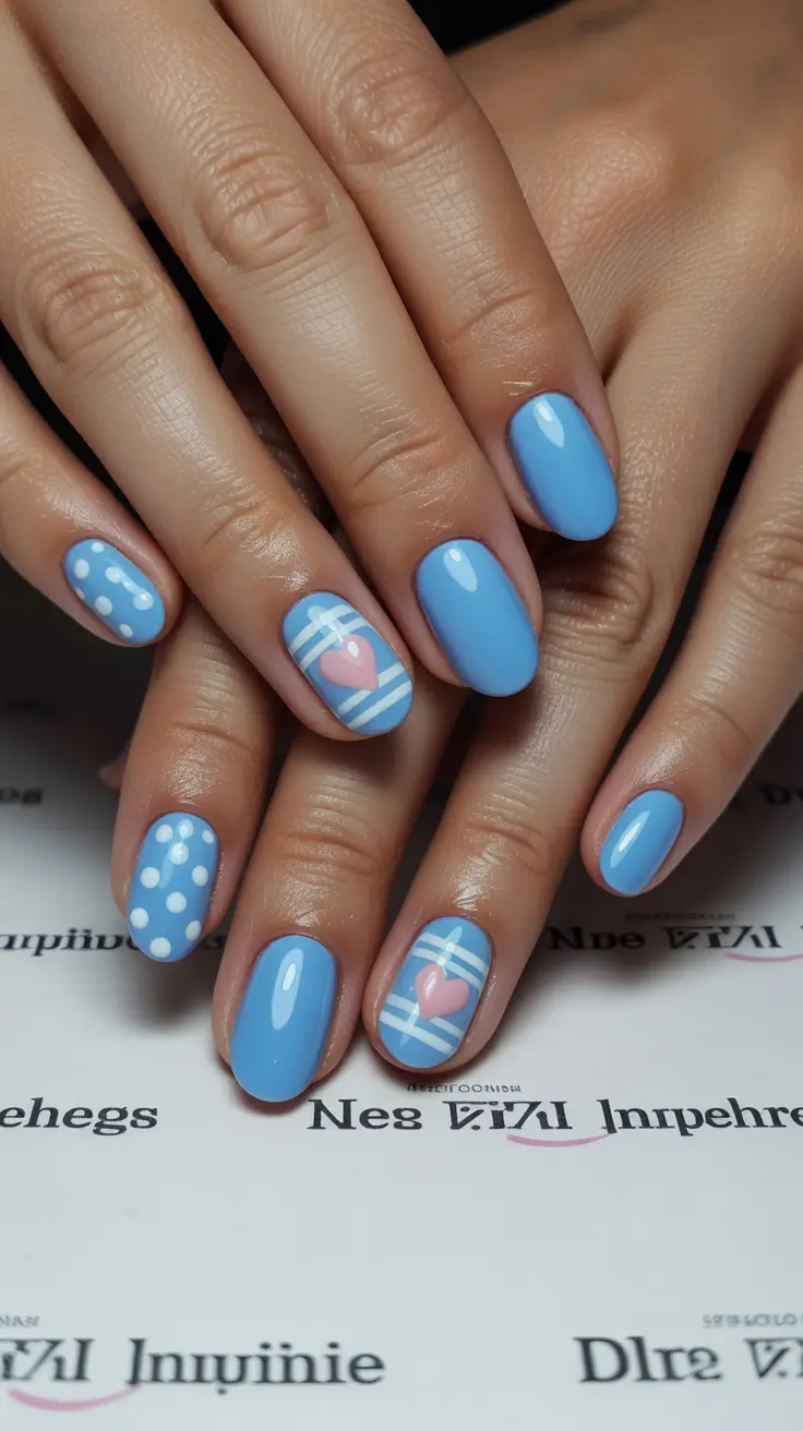 nails designs ideas February 2026 Soft Blue Heart Nail Art