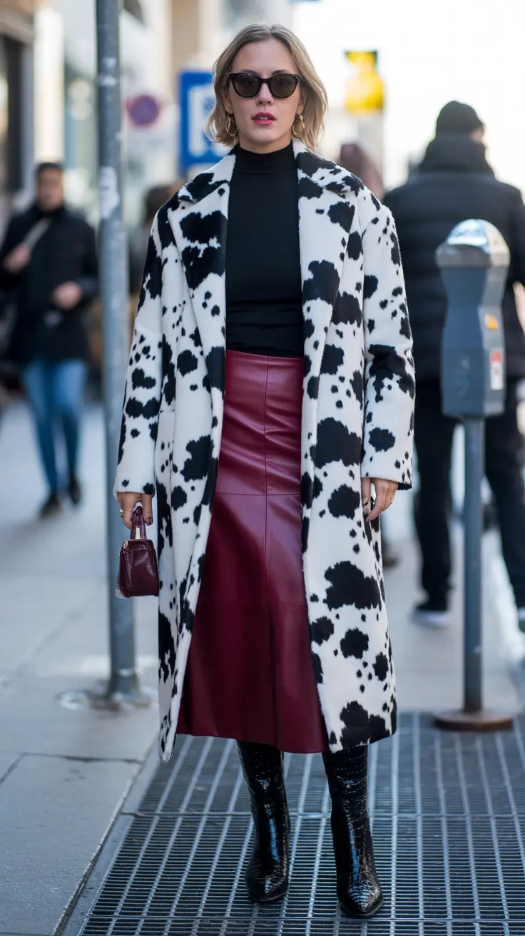 Outfits ideas February 2026 Satin Skirt Statement Coat