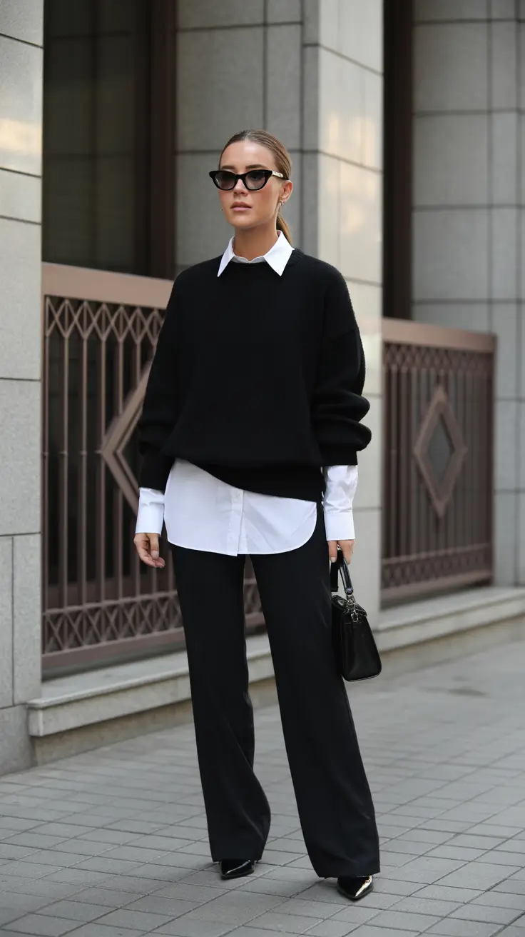 Popular modest spring outfits 2026 Classy Black White Pants