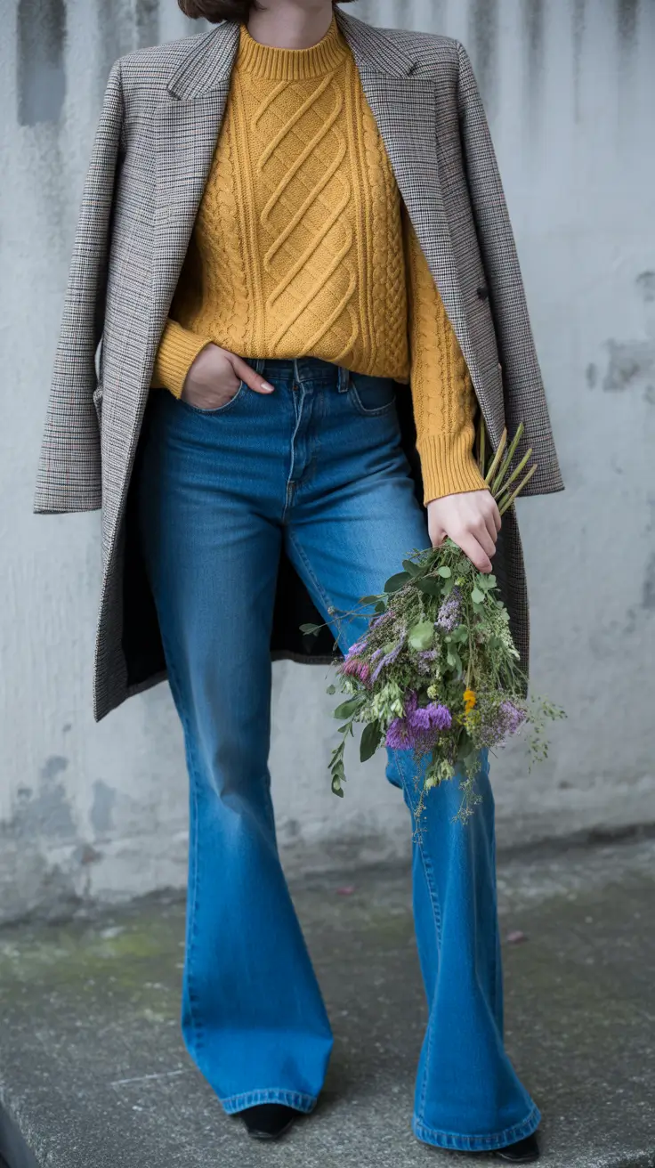 Popular modest spring outfits 2026 Knit and Denim Outfit